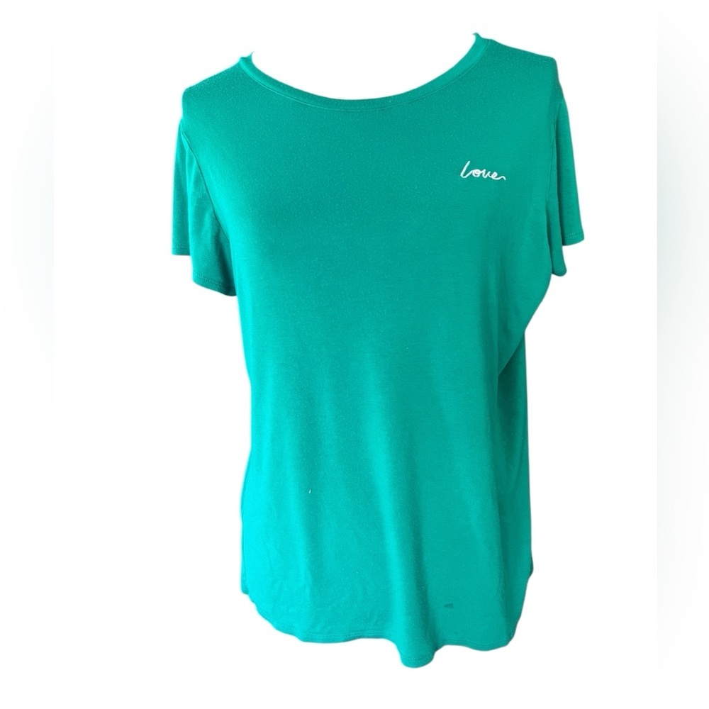 Green tshirt size XL, "love" embroidered in white